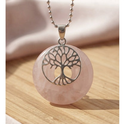 Collar Mujer Árbol de Vida con Cuarzo Rosa