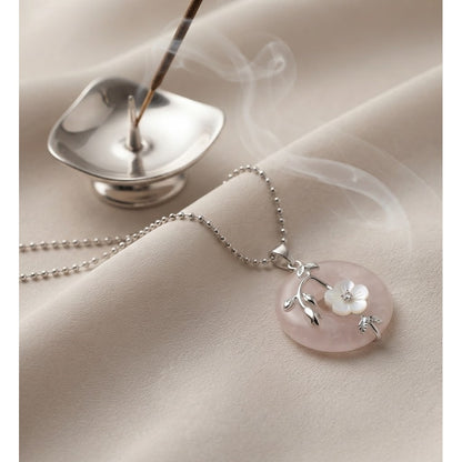 Collar para Mujer de Flor y Cuarzo Rosa
