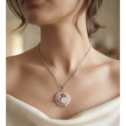 Collar para Mujer de Flor y Cuarzo Rosa