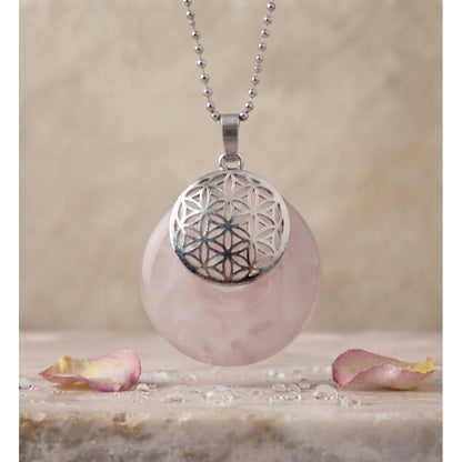 Collar para Mujer con dije Flor de Vida con Cuarzo Rosa