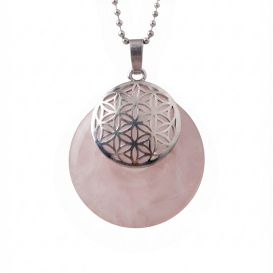 Collar para Mujer con dije Flor de Vida con Cuarzo Rosa