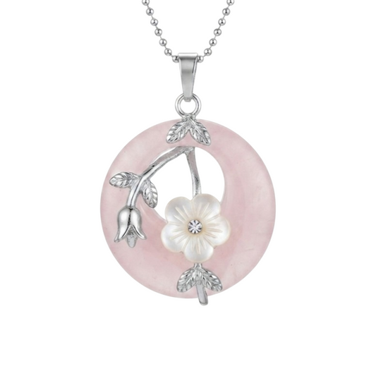Collar para Mujer de Flor y Cuarzo Rosa