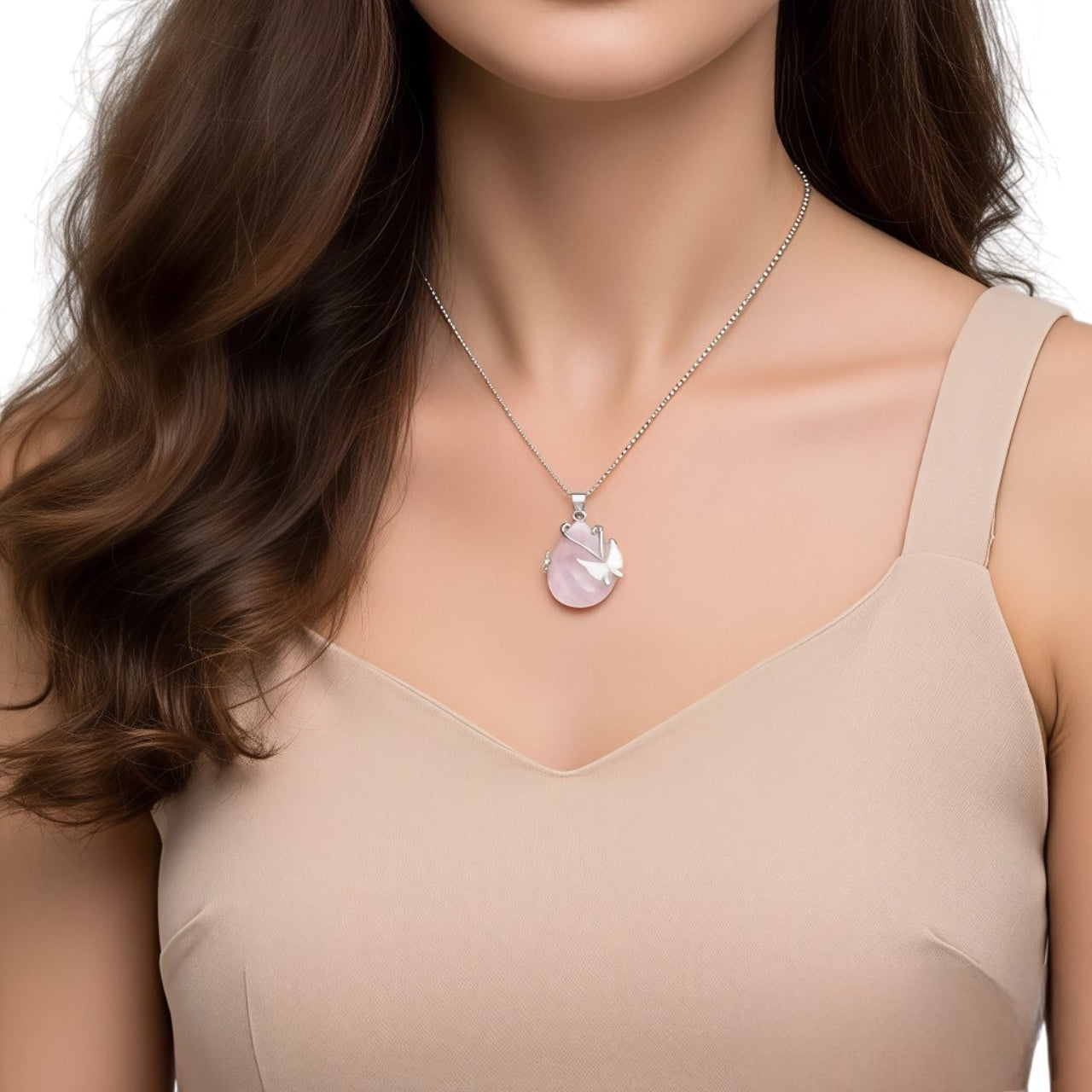 Collar para Mujer de Mariposa con Cuarzo Rosa