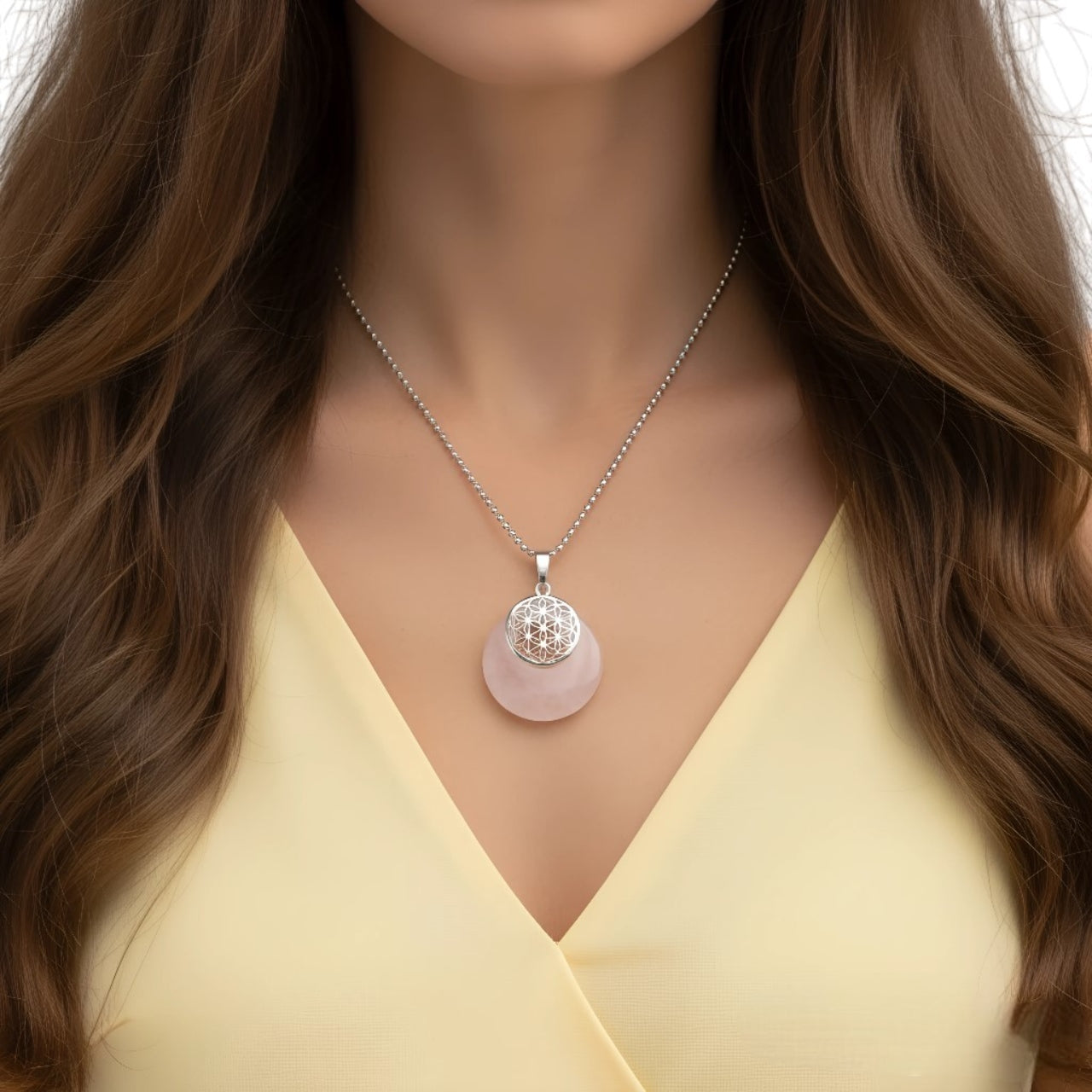 Collar para Mujer con dije Flor de Vida con Cuarzo Rosa