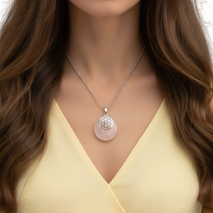 Collar para Mujer con dije Flor de Vida con Cuarzo Rosa