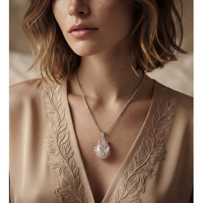 Collar para Mujer de Mariposa con Cuarzo Rosa