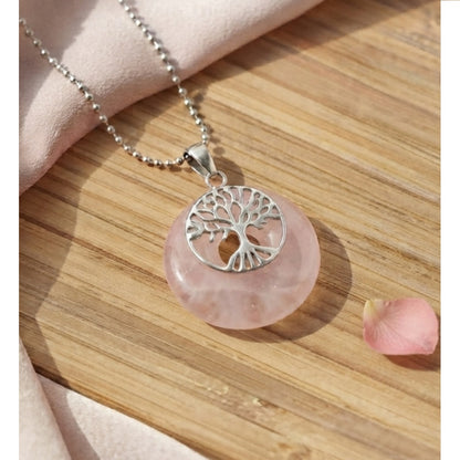 Collar Mujer Árbol de Vida con Cuarzo Rosa