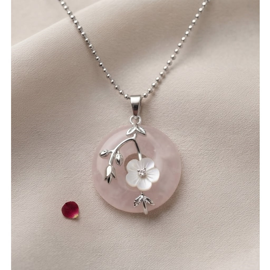 Collar para Mujer de Flor y Cuarzo Rosa