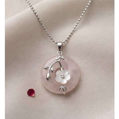 Collar para Mujer de Flor y Cuarzo Rosa