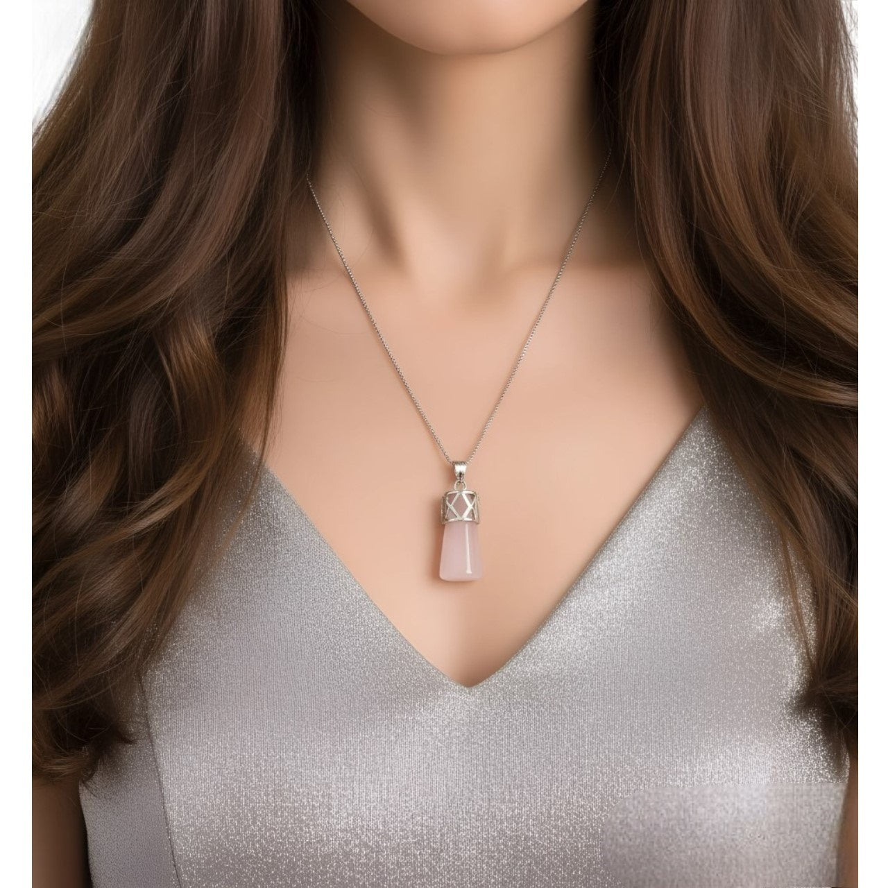 Collar Mujer Piedra Curativa Cuarzo Rosado