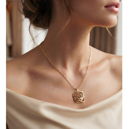 Collar Mujer Rosa Destellante Dorado