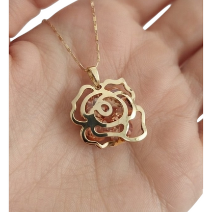 Collar Mujer Rosa Destellante Dorado