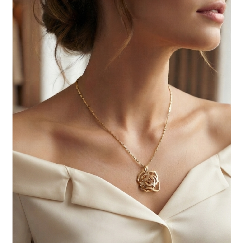 Collar Mujer Rosa Destellante Dorado