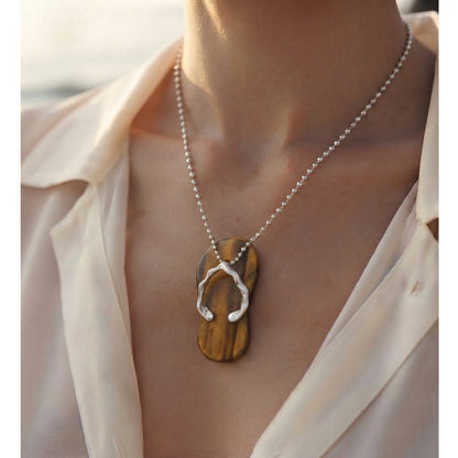 Collar para Mujer de Sandalia y Cuarzo Ojo de Tigre Marrón