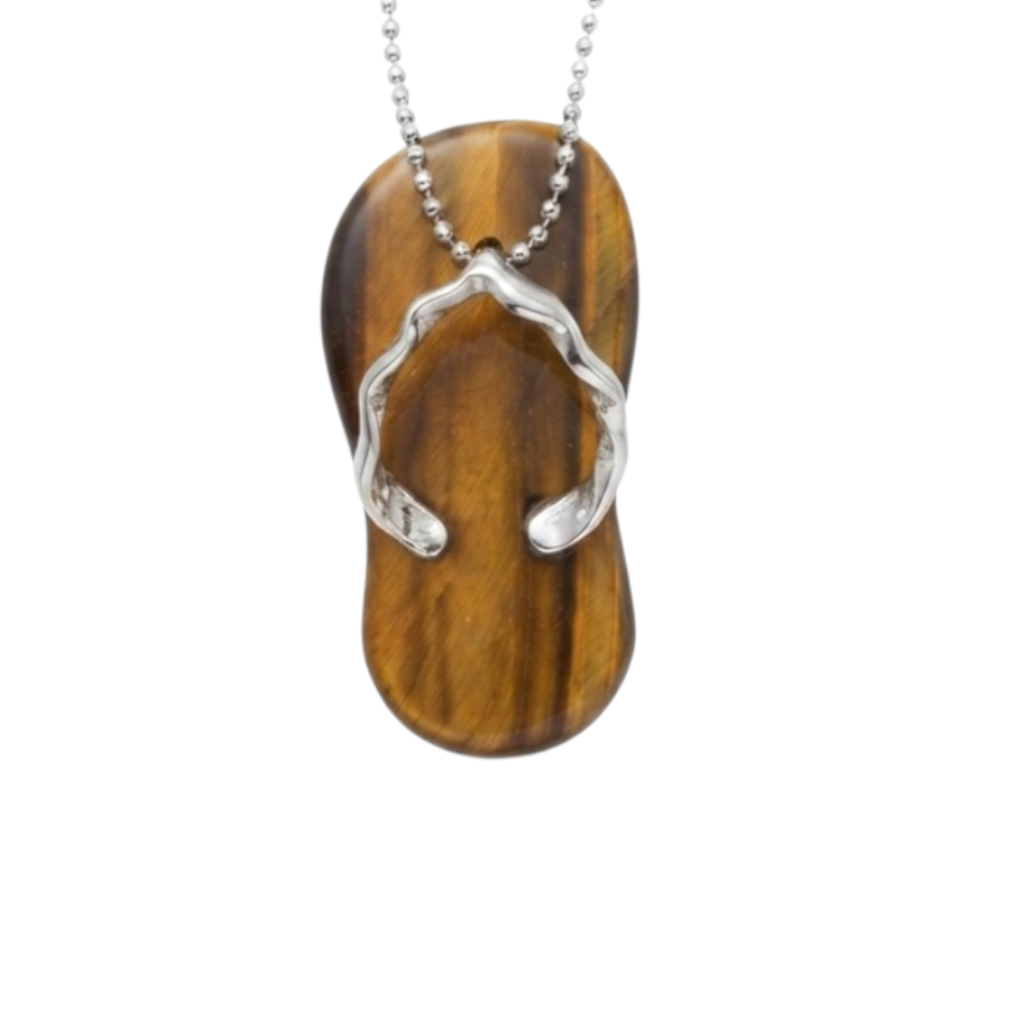 Collar para Mujer de Sandalia y Cuarzo Ojo de Tigre Marrón