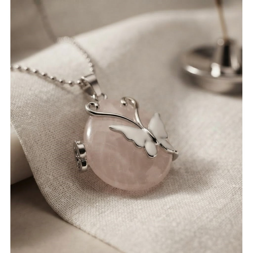 Collar para Mujer de Mariposa con Cuarzo Rosa