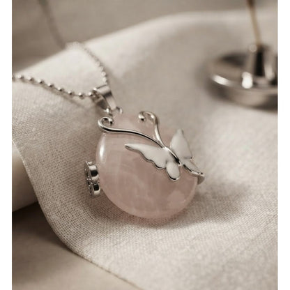 Collar para Mujer de Mariposa con Cuarzo Rosa
