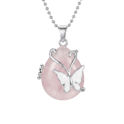 Collar para Mujer de Mariposa con Cuarzo Rosa