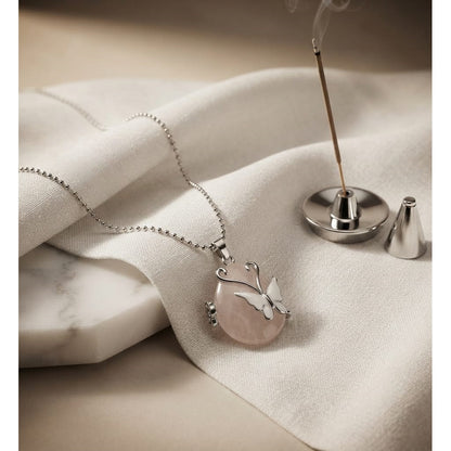 Collar para Mujer de Mariposa con Cuarzo Rosa