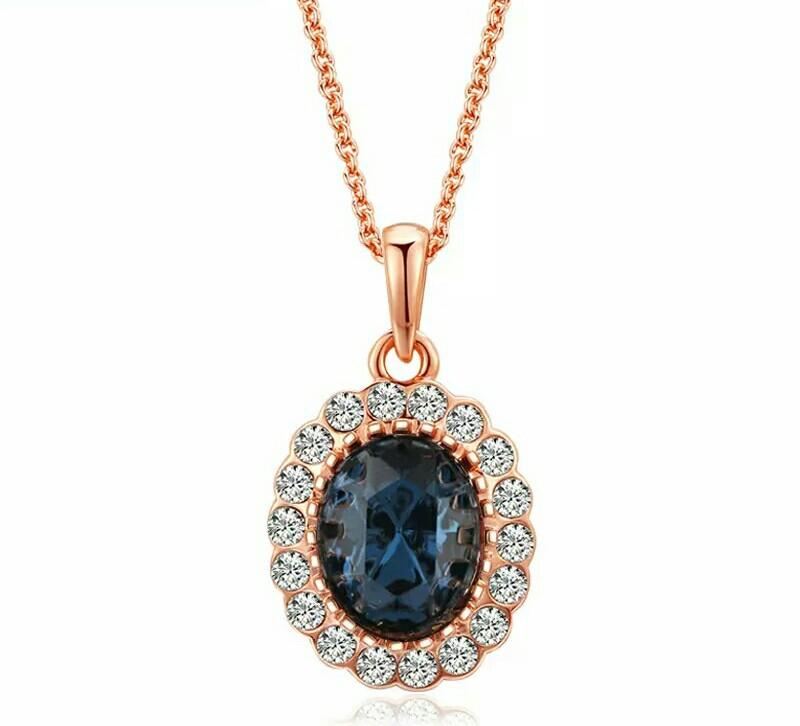 Collar para Mujer con Cristal Austríaco azul Bañado en Oro Rosa