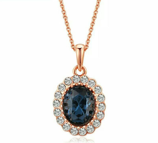 Collar para Mujer con Cristal Austríaco azul Bañado en Oro Rosa