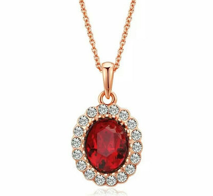 Collar para Mujer con Cristal Austríaco rojo Bañado en Oro Rosa