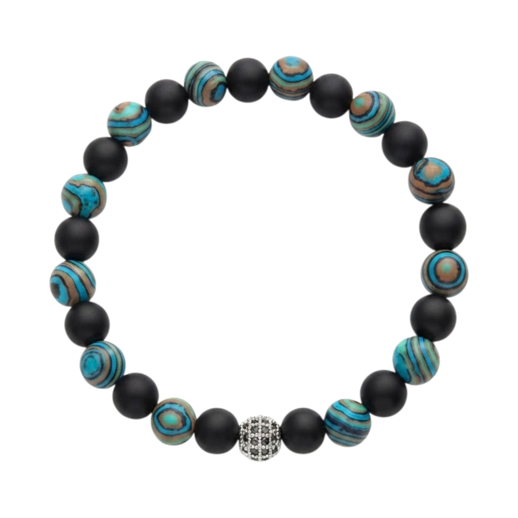Pulsera para Hombre con dije de Cristal, Cuarzo Ónix y Malaquita