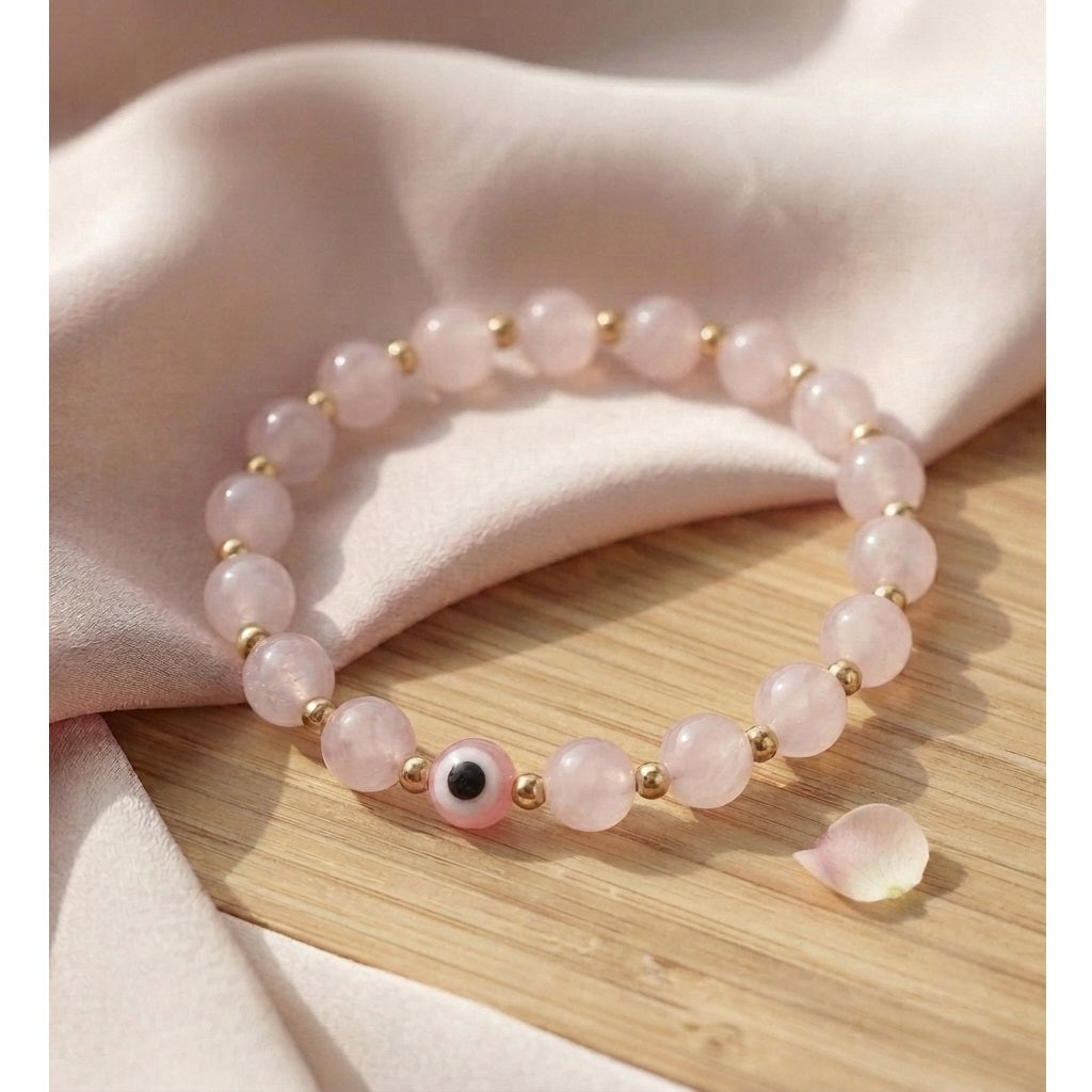 Pulsera Curativa Mujer Ojo Turco y Cuarzo Rosa