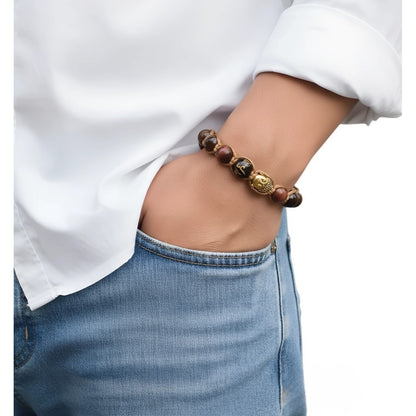 Pulsera Hombre de Buda, Mantra Om Mani Padme Hum y Piedras Naturales de Ojo de Tigre