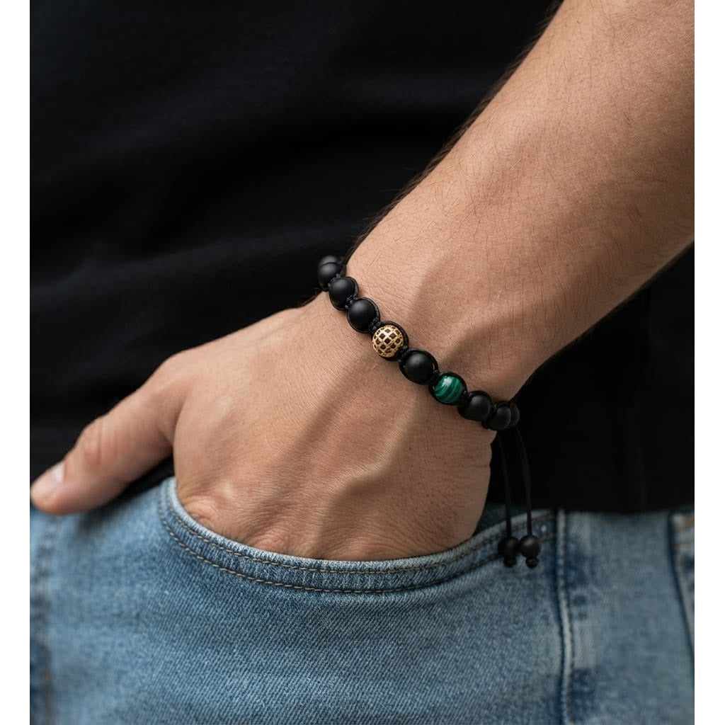 Pulsera para Hombre de Cristal con Cuarzo Ónix y Malaquita