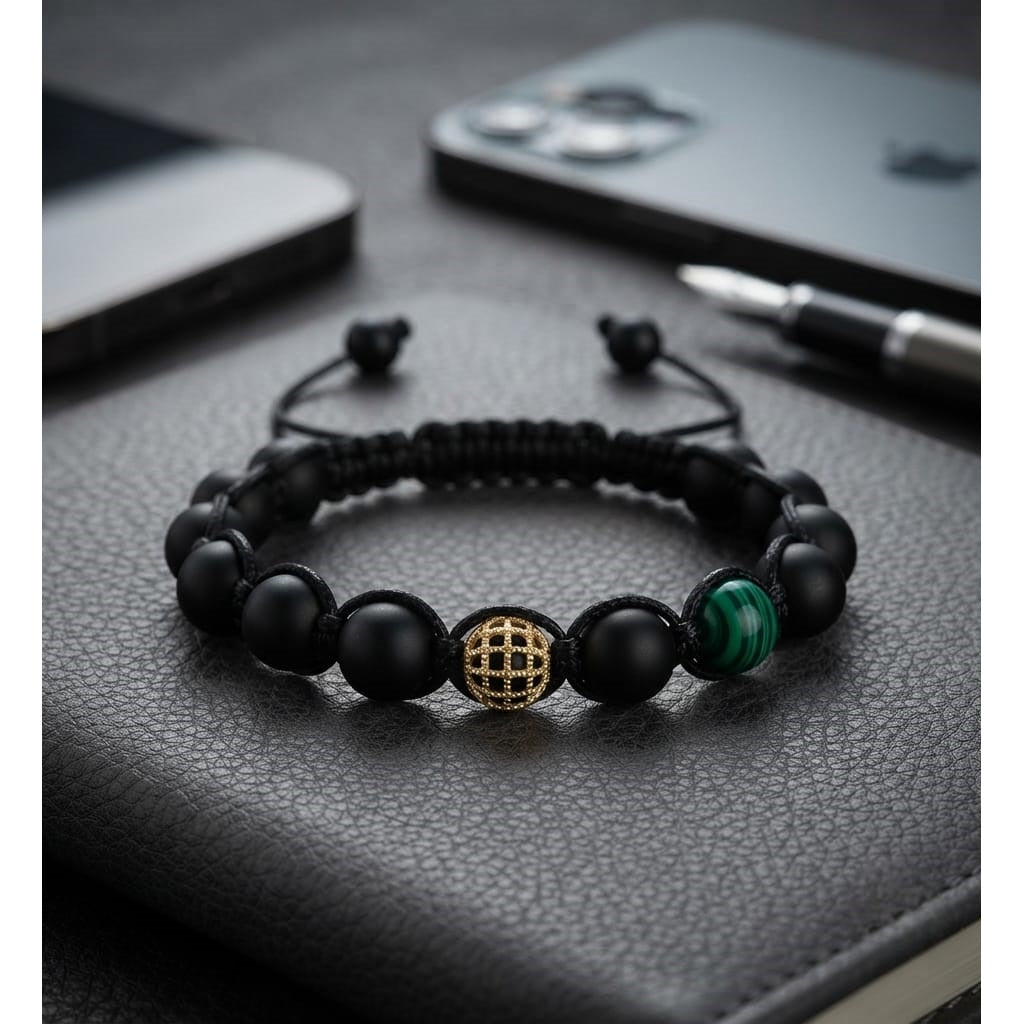 Pulsera para Hombre de Cristal con Cuarzo Ónix y Malaquita