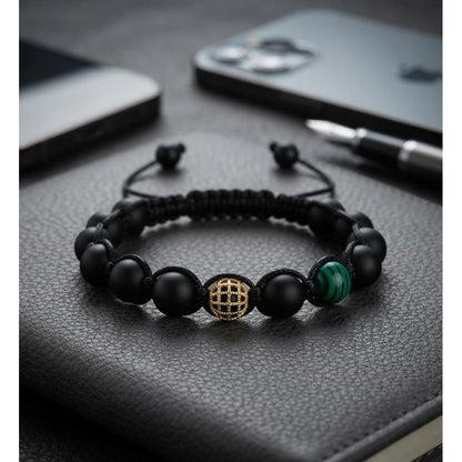 Pulsera para Hombre de Cristal con Cuarzo Ónix y Malaquita