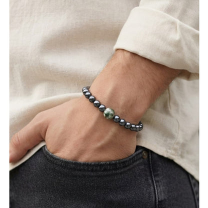 Pulsera para Hombre con Hematita y piedra Green Spot