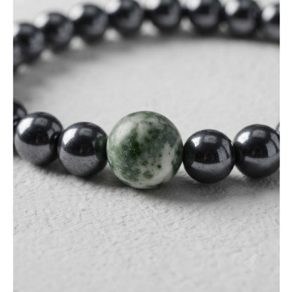 Pulsera para Hombre con Hematita y piedra Green Spot