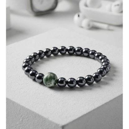 Pulsera para Hombre con Hematita y piedra Green Spot
