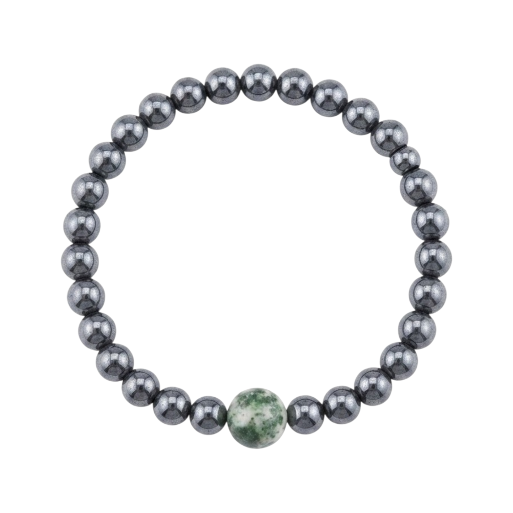 Pulsera para Hombre con Hematita y piedra Green Spot