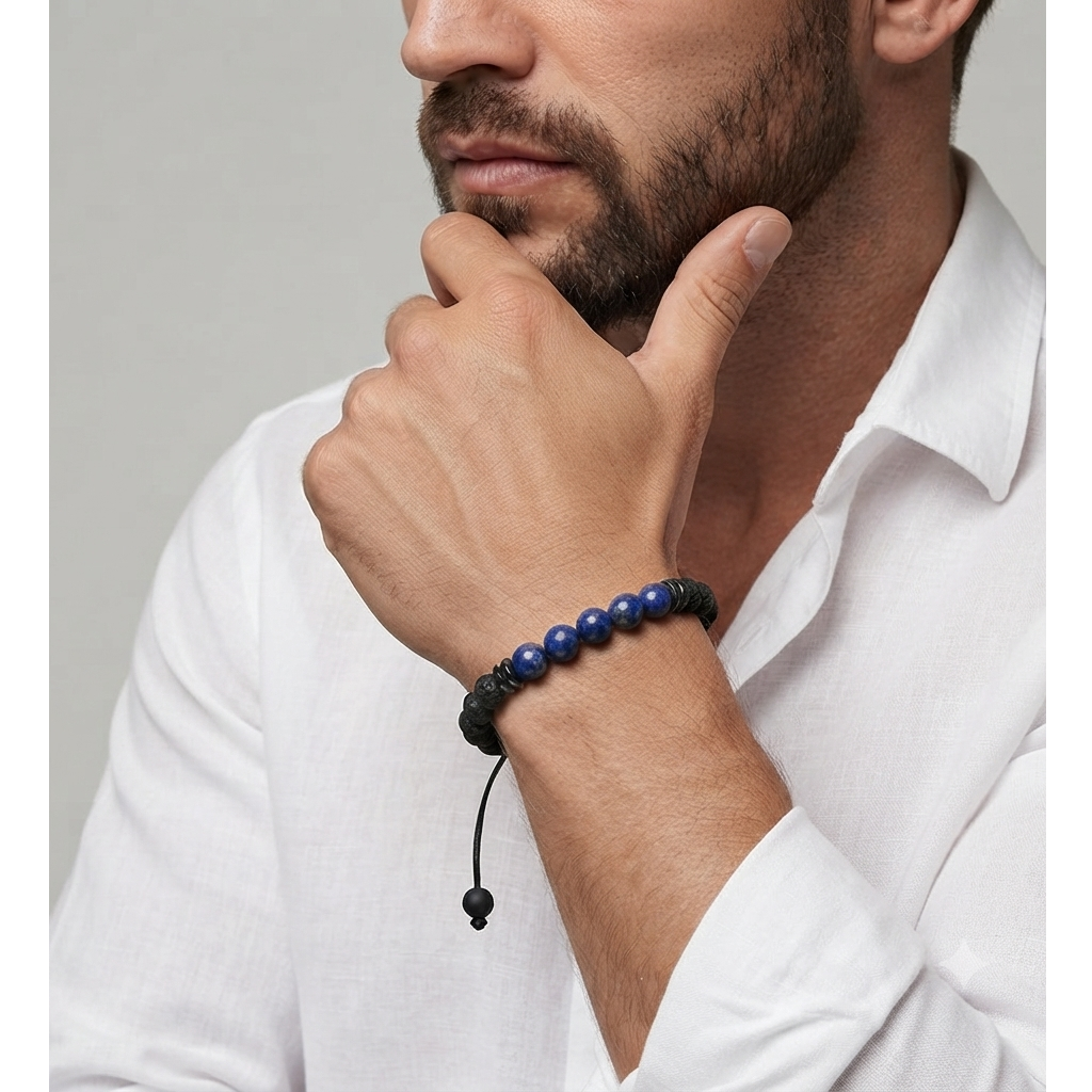 Pulsera para Hombre, Escudo Astral, Piedras Naturales