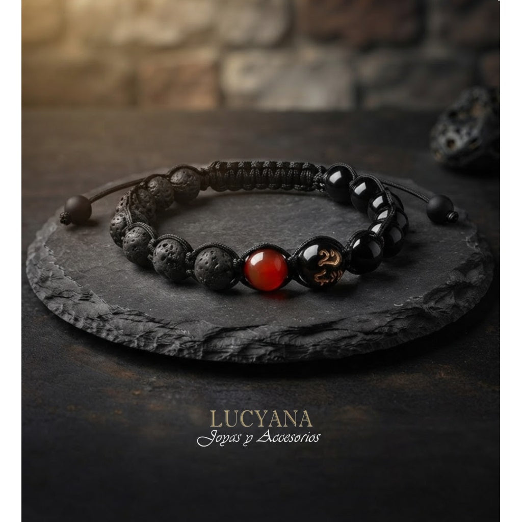 Pulsera de la Suerte Hombre Om Mani Padme Hum y Piedras Naturales