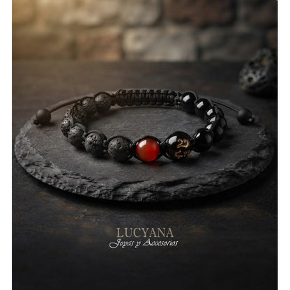 Pulsera de la Suerte Hombre Om Mani Padme Hum y Piedras Naturales