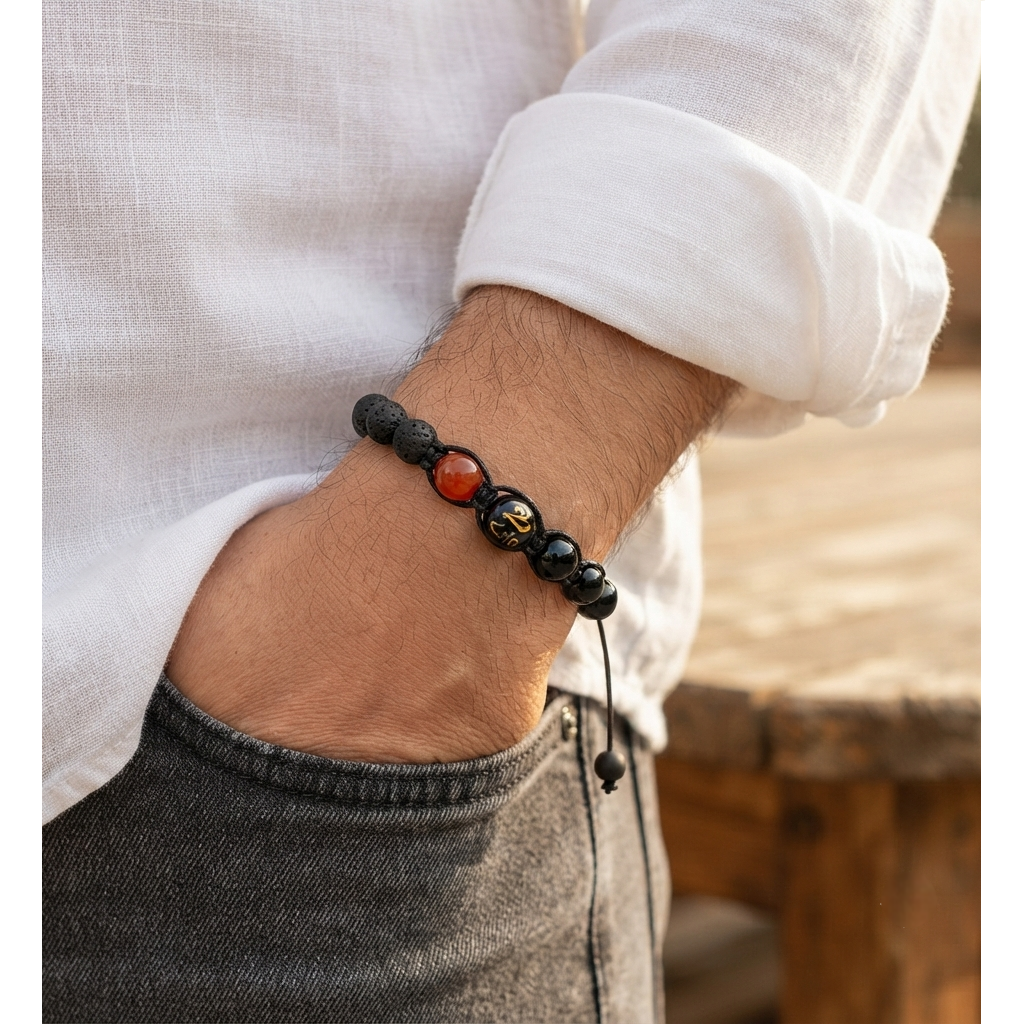 Pulsera de la Suerte Hombre Om Mani Padme Hum y Piedras Naturales