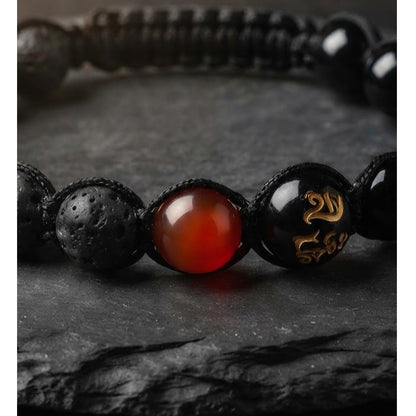 Pulsera de la Suerte Hombre Om Mani Padme Hum y Piedras Naturales