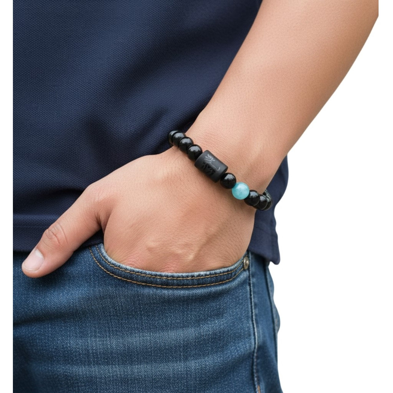 Pulsera Hombre Zodiaco Aries Cuarzo Ágata y Calcedonia