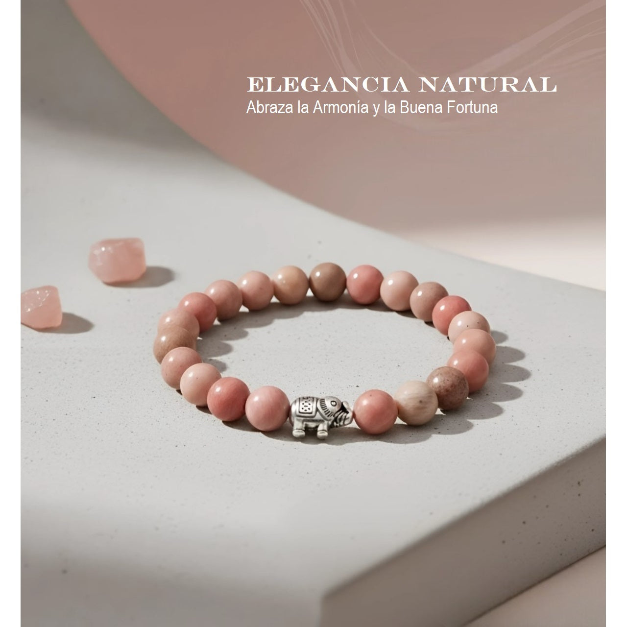 Pulsera para Mujer Elefante y Cuarzo Rodonita