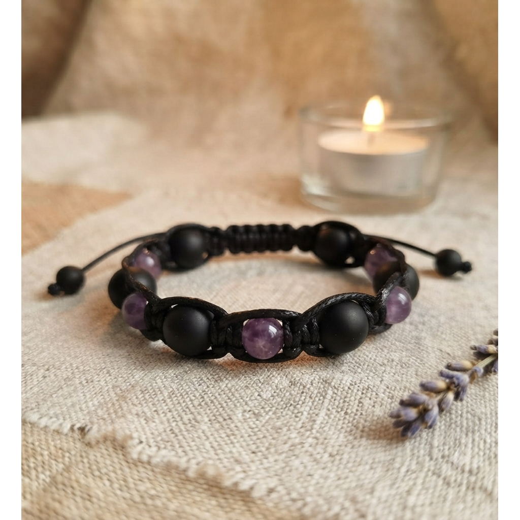 Pulsera Mujer Duo Místico Cuarzo Ónix y Amatista