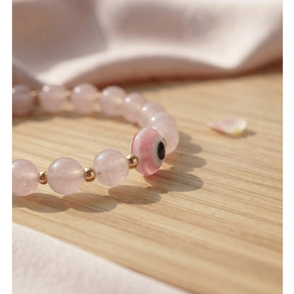 Pulsera Curativa Mujer Ojo Turco y Cuarzo Rosa