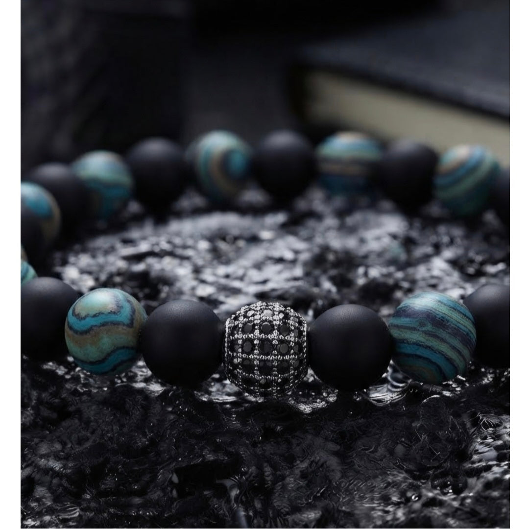 Pulsera para Hombre con dije de Cristal, Cuarzo Ónix y Malaquita