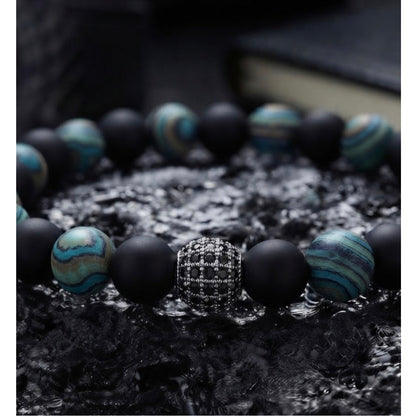 Pulsera para Hombre con dije de Cristal, Cuarzo Ónix y Malaquita