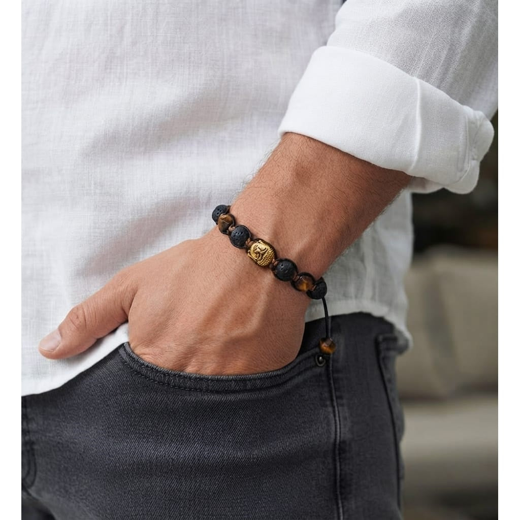 Pulsera Curativa Hombre Buda Piedras Naturales