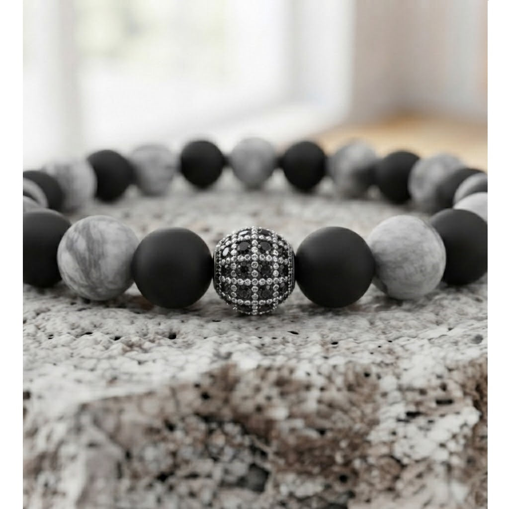 Pulsera para Hombre con dije de Cristal, Cuarzo Ónix y Picasso