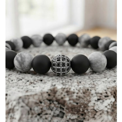 Pulsera para Hombre con dije de Cristal, Cuarzo Ónix y Picasso